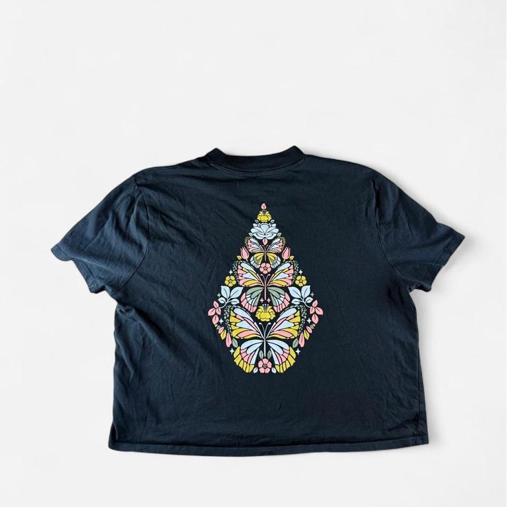 Volcom Black Butterfly Graphic Pocket Tee Cropped Skate Y2K Size S